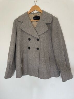 Banana Republic Old Money Light Gray Double-Breasted Wool Pea Coat Size Large
